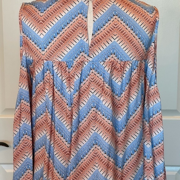 Glam Orange And Blue Cold Shoulder Chevron Print Tunic Dress Size S - Picture 7 of 10